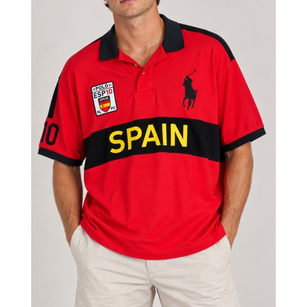 Polo Ralph Lauren Spain World Cup Big Pony Polo Shirt Red Black Mens 4XB ESP 10